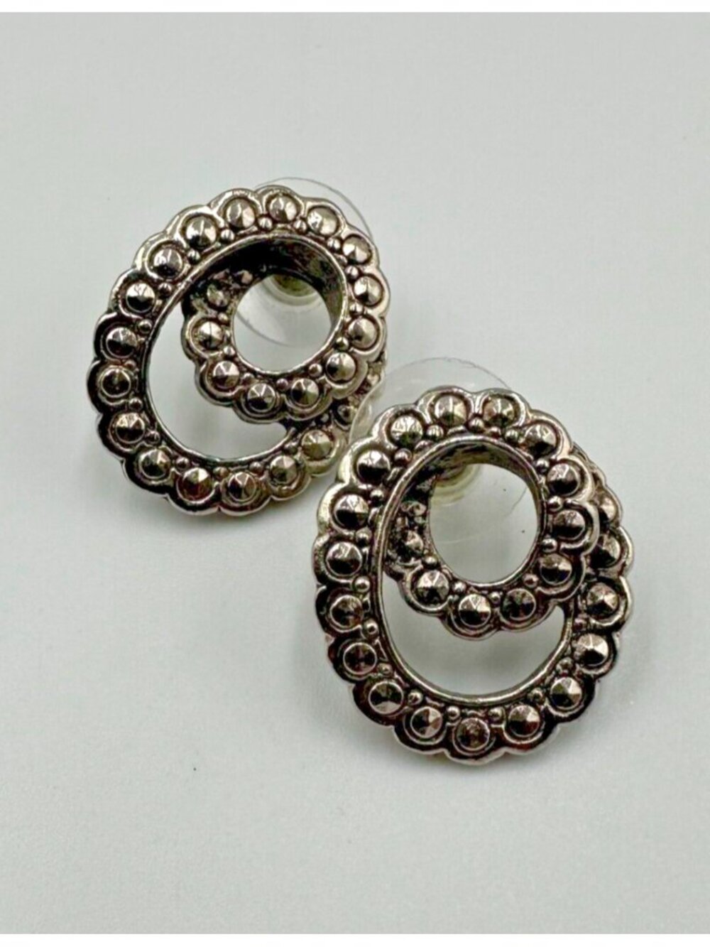 3/$30 Vintage Avon Marcasite Earrings Studs Gunmetal Tone Swirl Posts Pierced 1" - Picture 2 of 10